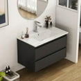 thumbnail image 7 of 32'' Wall Mounted Bathroom Vanity with Sink Combo,2 Drawers,Floating Bathroom Vanity with Rounded Drawer Fronts,Modern Wooden Cabinet with Soft Close System,Ceramic Sink,No Faucet,Black Brown, 7 of 7