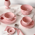 thumbnail image 1 of Vajilla de cerámica de estilo coreano con patrón amasado a mano, serie Pink and Tender Love, platos de arroz de alto valor para el hogar, 1 of 5