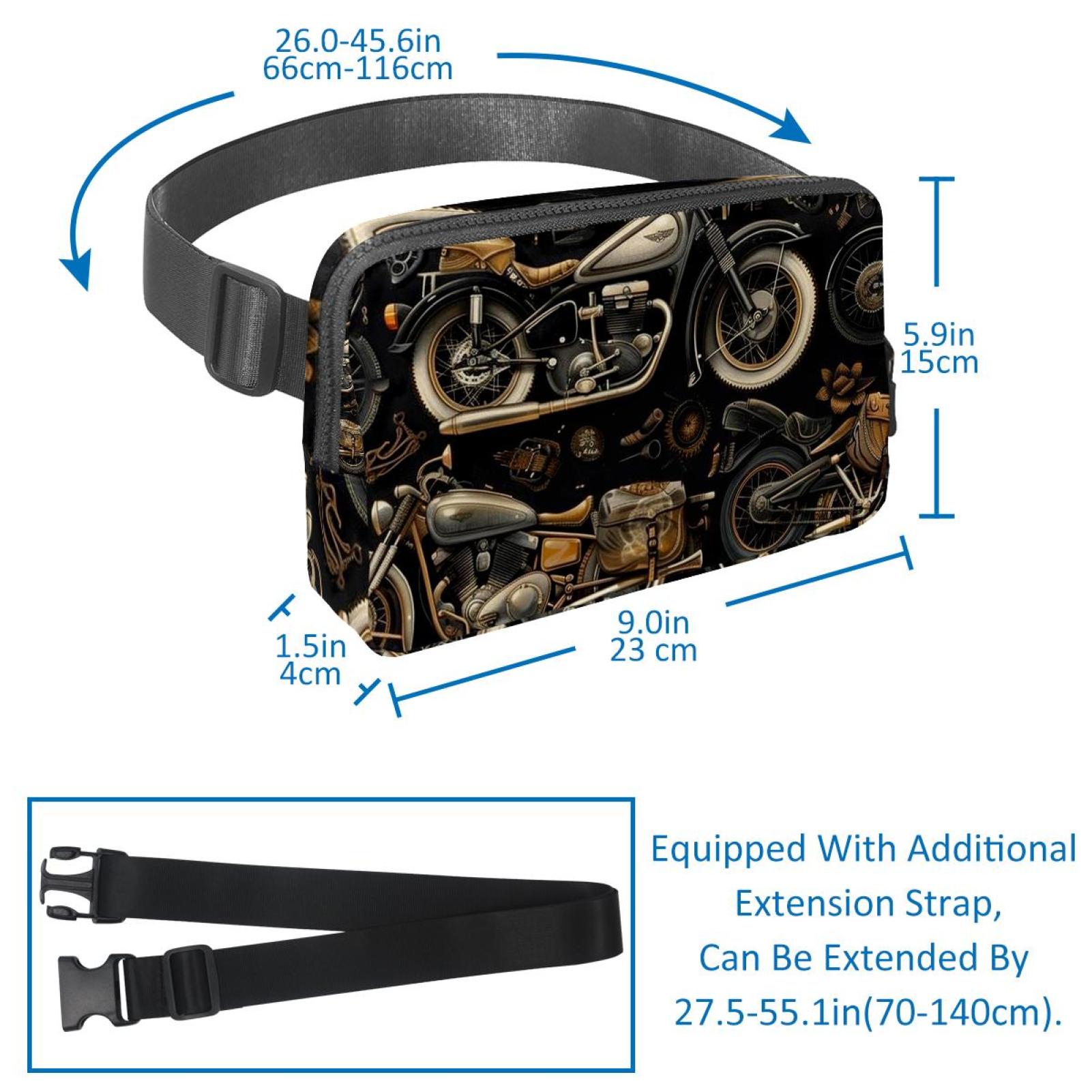 Motorcycle Versatile Lightweight Sling Bag Fanny Pack Cross Body Bag with Adjustable Extension Strap for Unisex