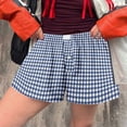 thumbnail image 2 of WAYUTE Womens Shorts Cute Plaid Print Button Front Straight Leg Home Bottoms Shorts Holiday Casual Versatile Summer Dailywear, 2 of 5
