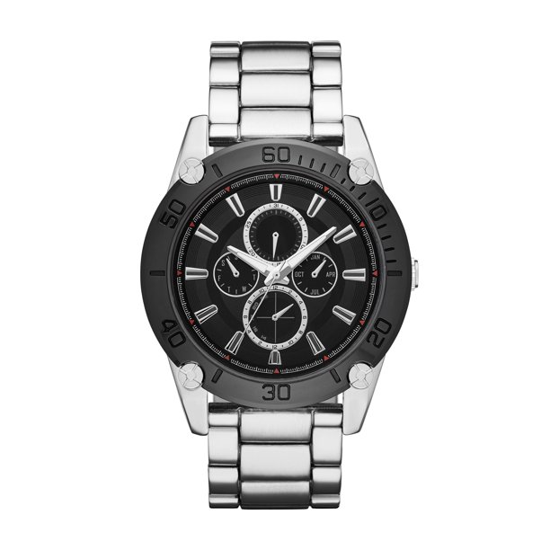Men's Silvertone and Gunmetal Bezel Bracelet Watch