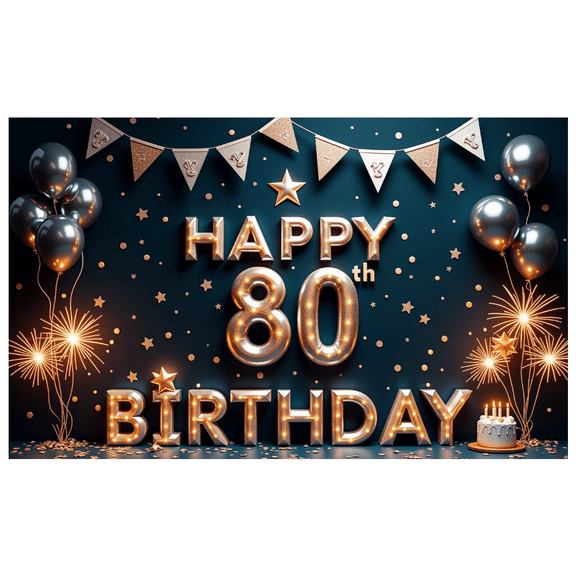 Decorative Design Happy 80th Birthday Celebration Banner for Senior Party Event Photography