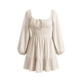 thumbnail image 6 of Karymi Wedding Guest Dresses for Women Square Neck Long Puff Sleeve Dress, Solid Color Tie Front Smocked Waist Ruffle Hem A-Line Mini Dress, Casual Flowy Swing Short Dress Spring Dresses for Women, 6 of 6