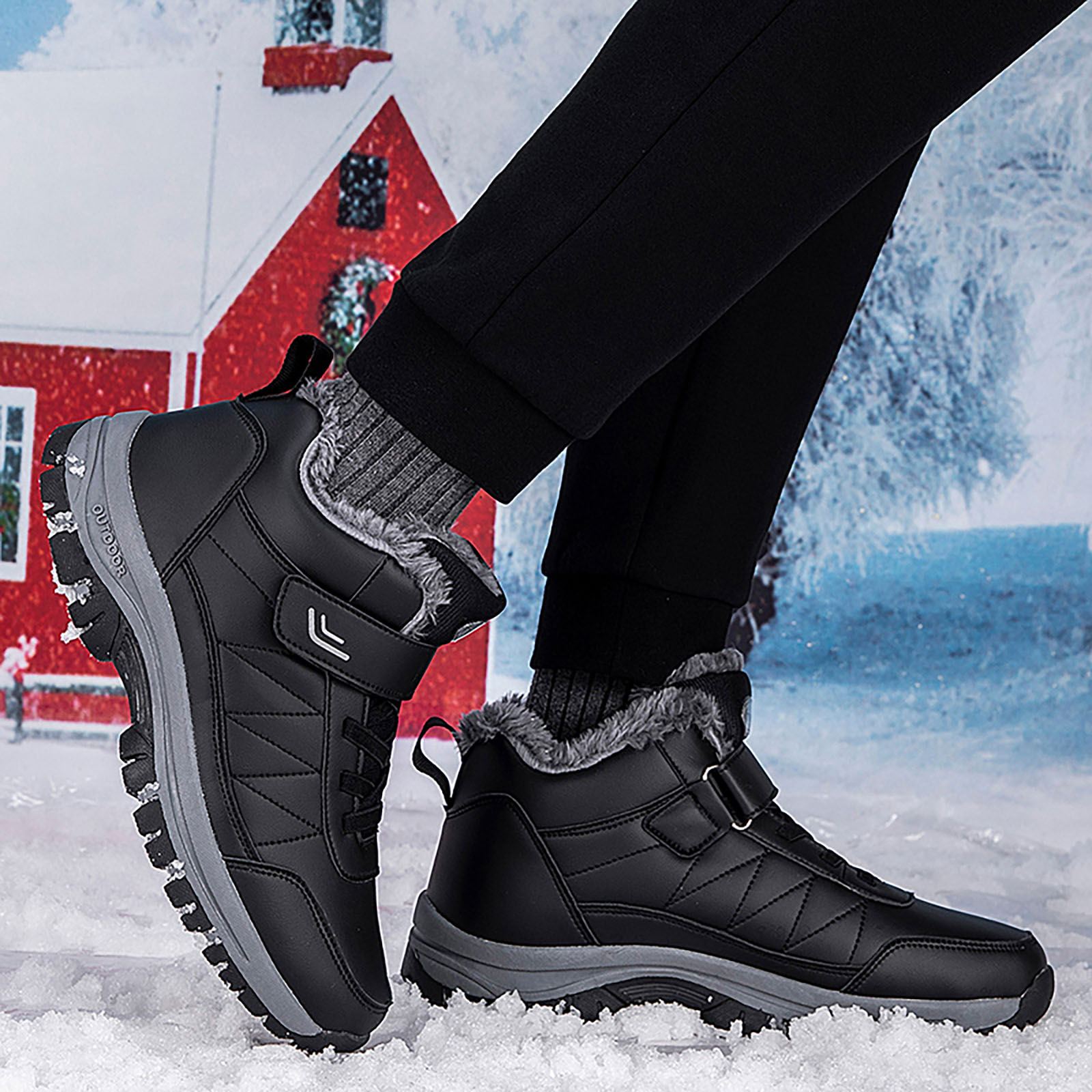 Waterproof Snow Boots for Women Outdoor AntiSlip Trekking Hiking Shoes Lace up Hook and Loop Plush Lined Winter Booties Black 9