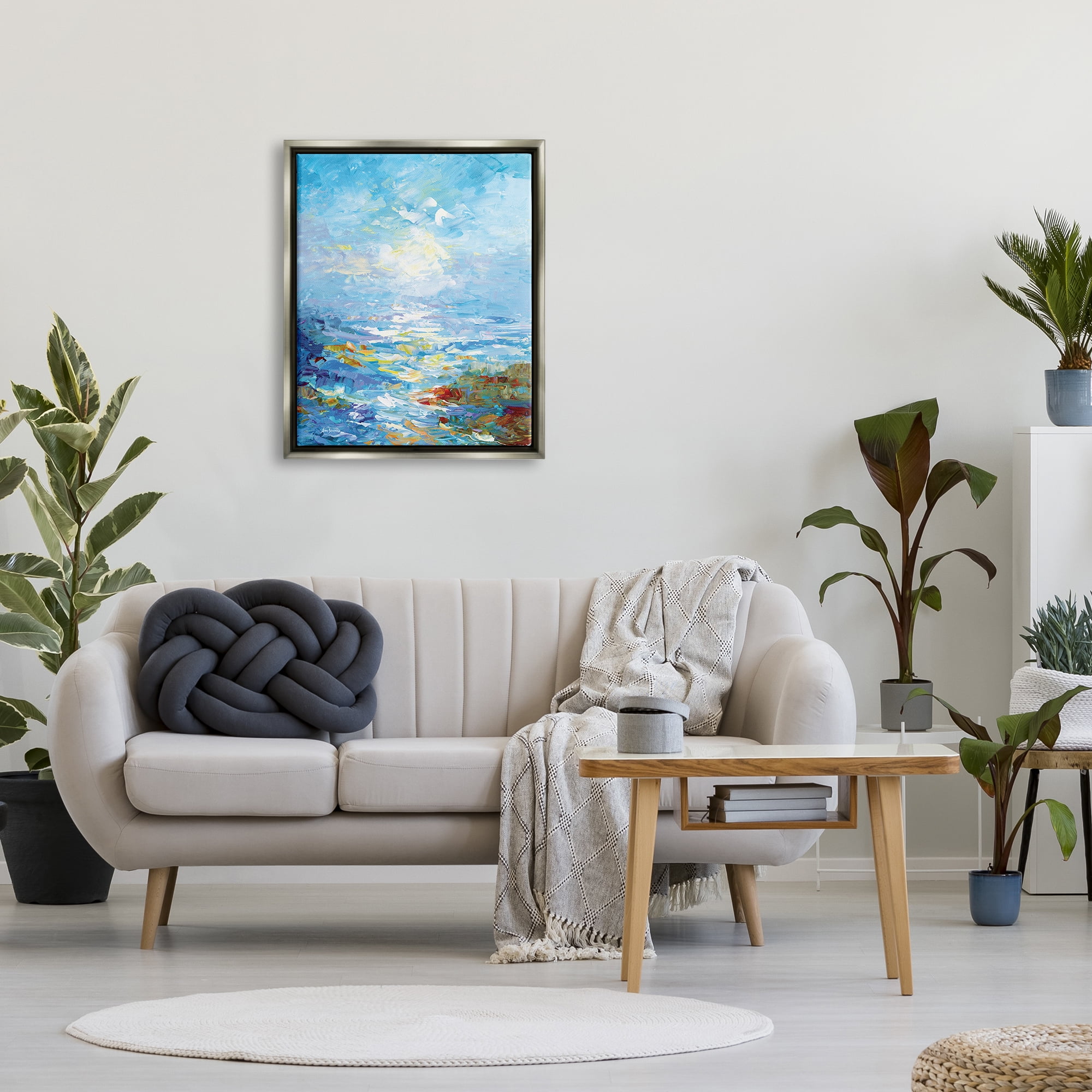 Stupell Industries Abstract Ocean Bliss Blue Landscape Painting Gray Floater Framed Canvas Art Print Wall Art, 25 x 31