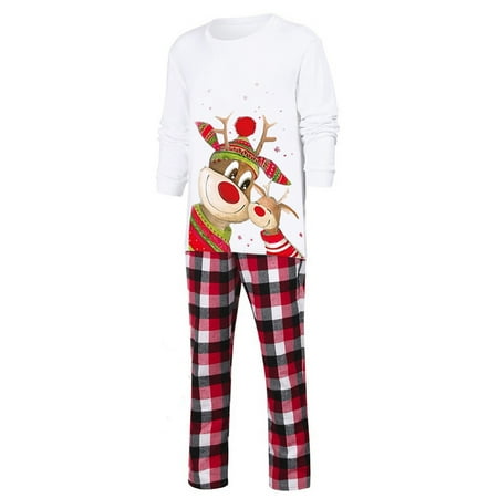 

Christmas Men Long Sleeve Deer Plaid Print Tops Pants Family Clothes Pajamas