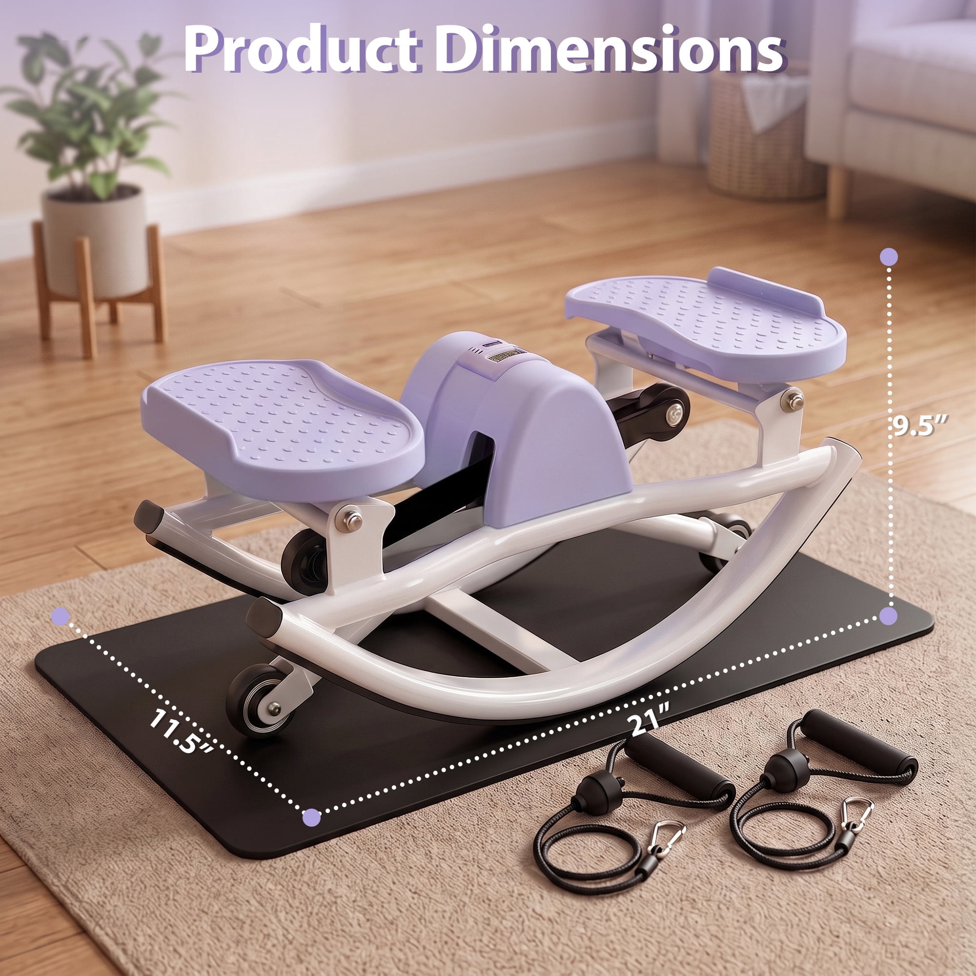 Leumius Rock Stepper for Exercise,Side-to-Side Stepper Machine with Resistance Bands & Digital Display,Foldable Mini Stepper for Home Workout,Purple