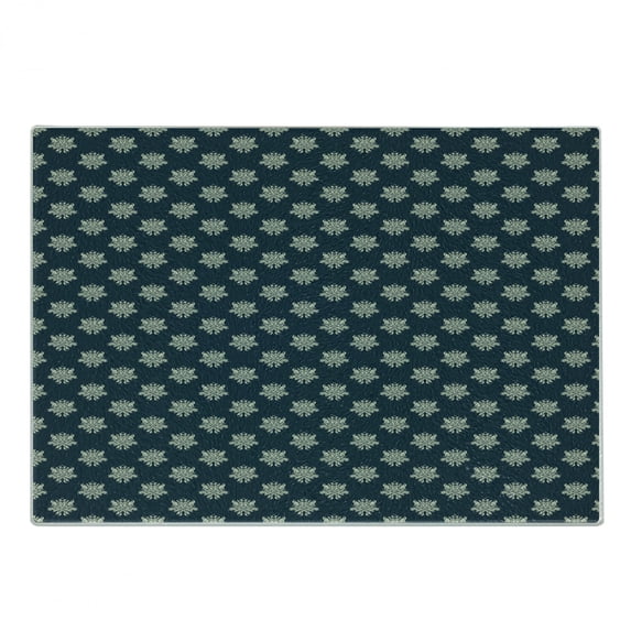 Victorian Cutting Board, Damask Style Swirls and Foliage Leaves Pattern with Motifs, Decorative Tempered Glass Cutting and Serving Board, Small Size, Dark Blue Pale Green, by Ambesonne