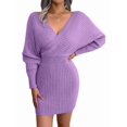 thumbnail image 2 of Women'S Cocktail Batwing Long Sleeve Wrap Knit Sweater Mini Dress M, 2 of 9