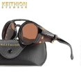 thumbnail image 4 of KEITHION, Gafas de sol redondas estilo Steampunk retro premium, con lentes de cuero sintético y doble puente, para hombres y mujeres, ideales para fiestas al aire libre, vacaciones, viajes y conducir., 4 of 5