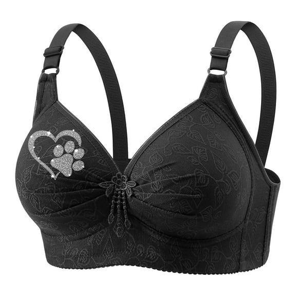 Tao Tao Sports Bras For Women Comfortable V-Neck No Underwire Bra Push Up Adjustable Strap Breathable Soft Bras Valentine's Day Black S