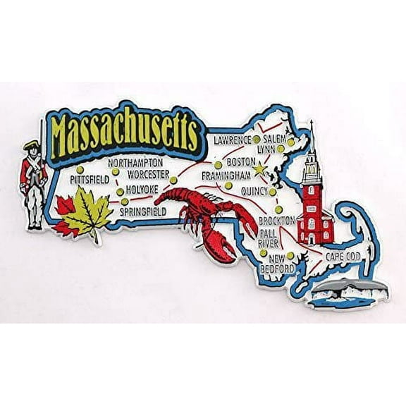 Massachusetts State Map and Landmarks Collage Magnet FMC