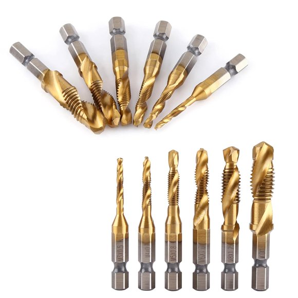 1/4 6pcs Metric Thread Coated Drill and Tap Drill M10pcs Metric Thread Coated Drill and Tap Drill Inch Hex Shank M5