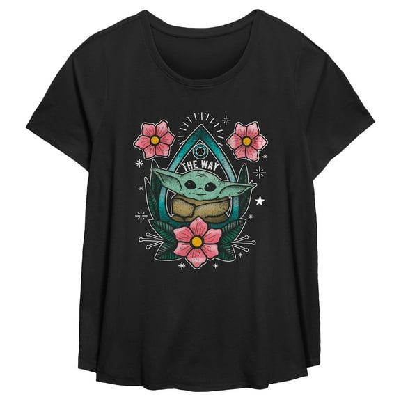 Women's Star Wars: The Mandalorian The Mandalorian The Child Flower Tattoo  Graphic T-Shirt