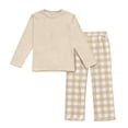 thumbnail image 4 of xaoyunyn Girl's Plaid Pant Sets Spring Fall Casual Basic Solid Color Crewneck Long Sleeve Tops 3-12 Years, 4 of 4
