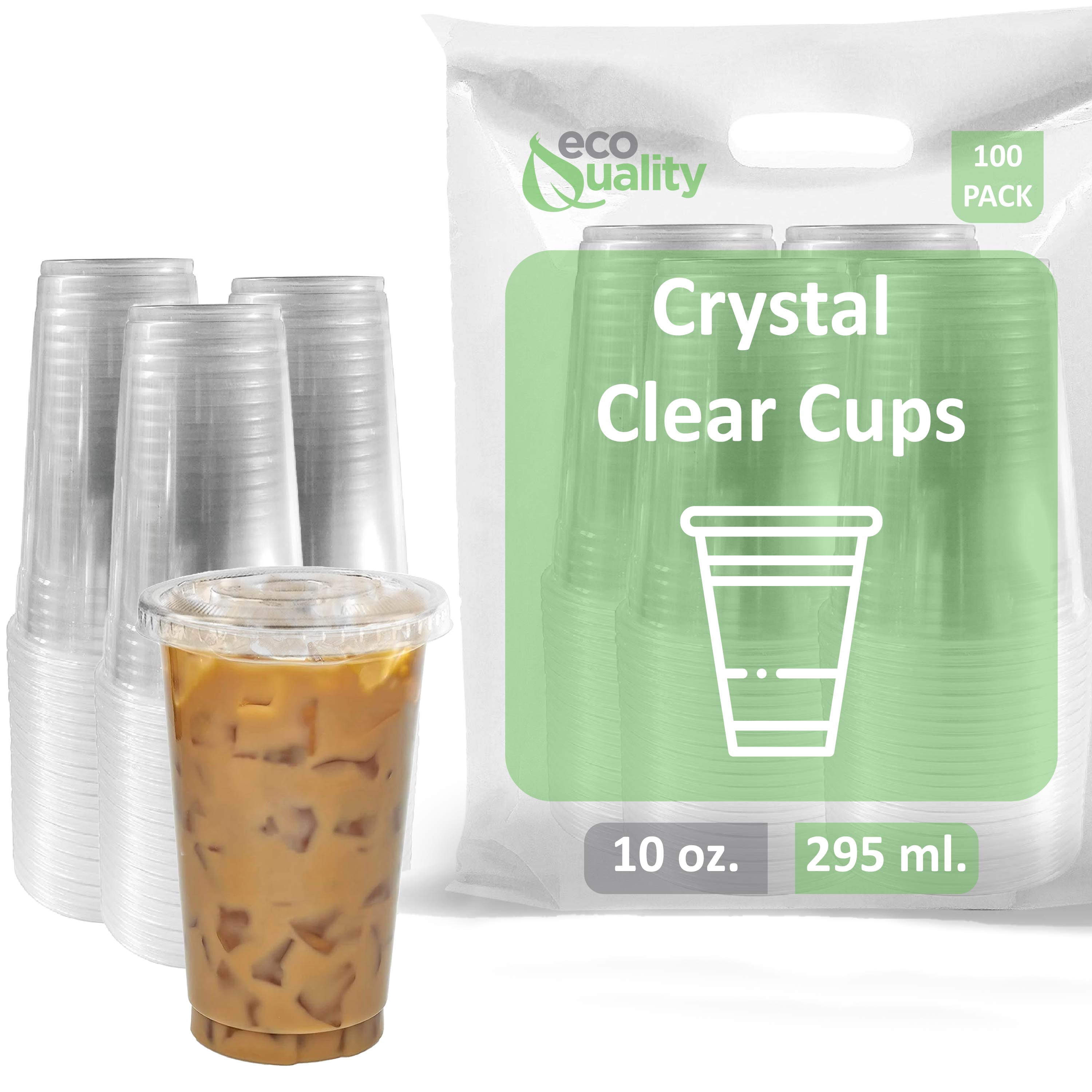 [500 Count] 10 oz Clear Plastic Disposable PET Cups with Lids | Crystal  Clear PET Cup | Cold Smoothie | Iced Coffee Go Cups | Ideal for Coffee
