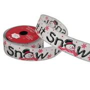 Holiday Time Gift Wrap Ribbon, White Satin with "Let It Snow" Print, Polyester , 1.5"/15'