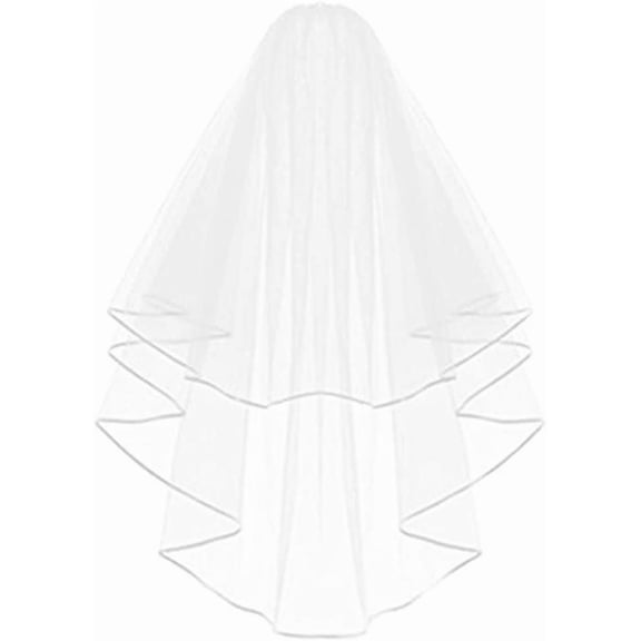 Echodo Bridal Wedding Veil White Double Ribbon Edge Center Cascade Bridal Veil with Comb Wedding Accessories