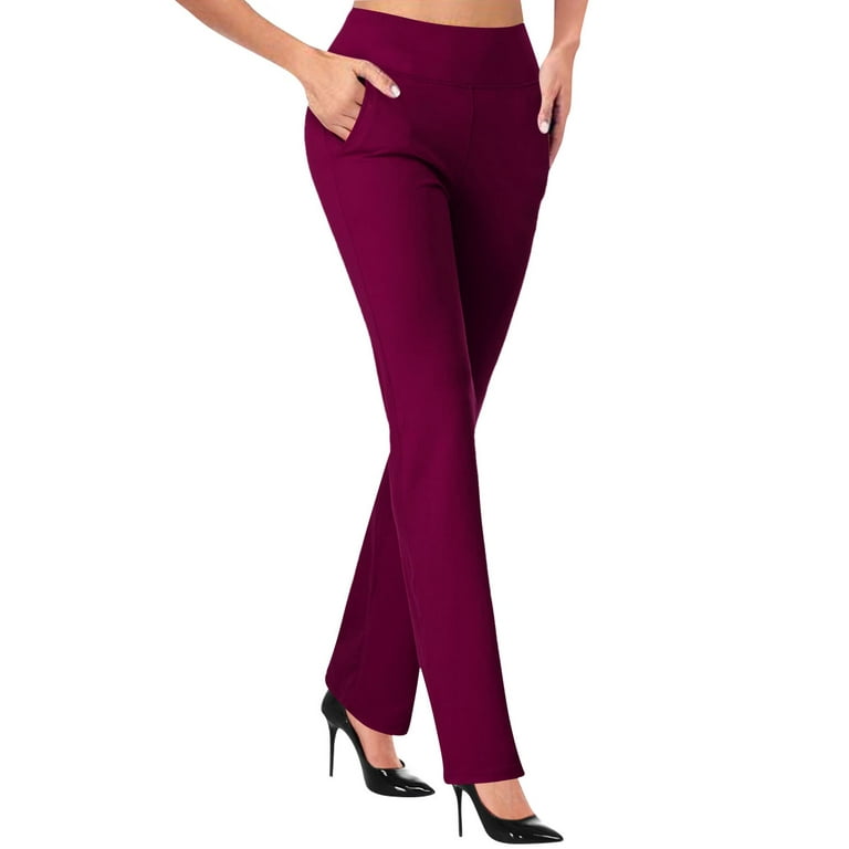 BUIgtTklOP Pants for Women,Women'S Casual Temperament Solid Color Knitted  Micro Pull Slim Flare Trousers Wine L 