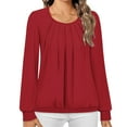 thumbnail image 2 of Annhoo Going out Tops for Women Long Sleeve Fall Round Neck Pleated Shirts Casual Solid Color Vacation Blouses, 2 of 5