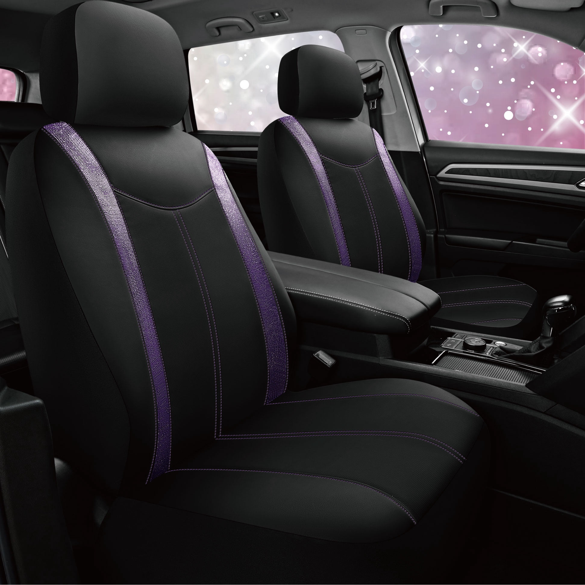 Auto Drive Diamond Leather Car Seat Cover,Luxury Bling Crystal Design,Universal Fit for Cars,SUVs Dark Purple