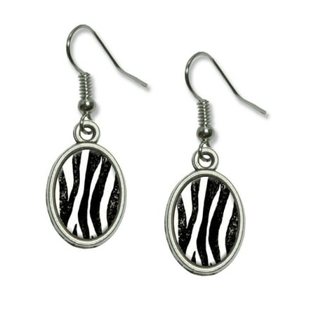 Zebra Distressed Black Dangling Drop Oval Earrings