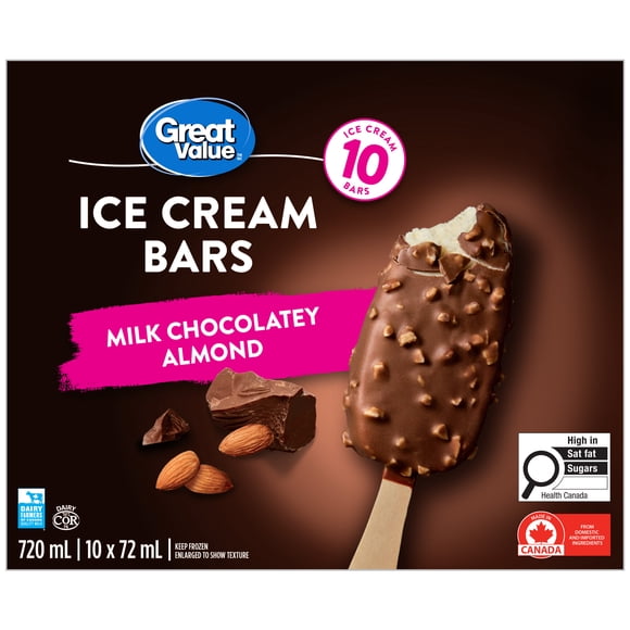 Great Value Milk Chocolatey Almond Ice Cream Bars, 720 mL (10 x 72 mL)