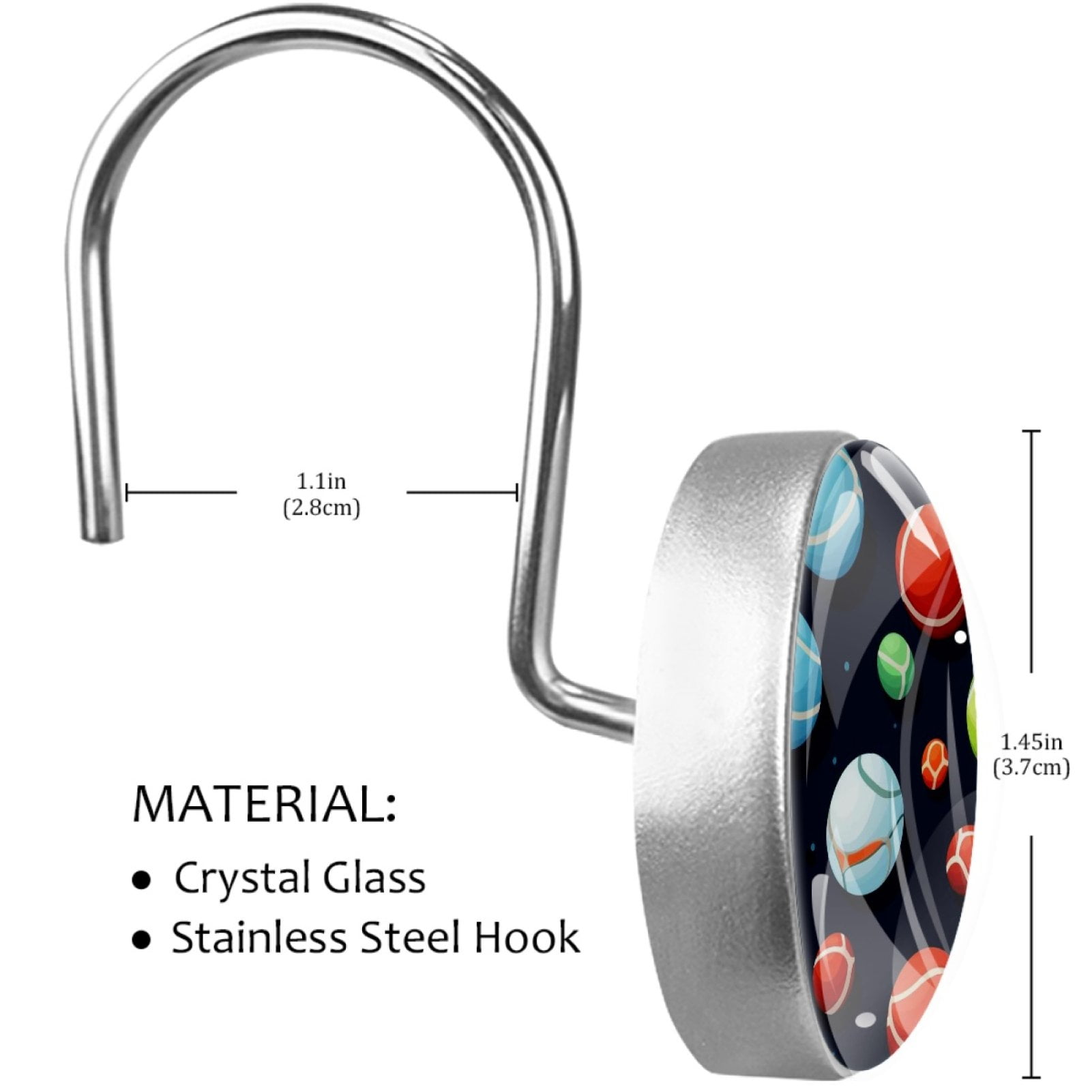 HemaKayy 12 Pcs Decorative Shower Curtain Hooks - Stainless Steel Rings for Bathroom Décor - Easy Glide & Secure Hold - Perfect Decoration for Bathroom Shower Rods - Tennis Balls