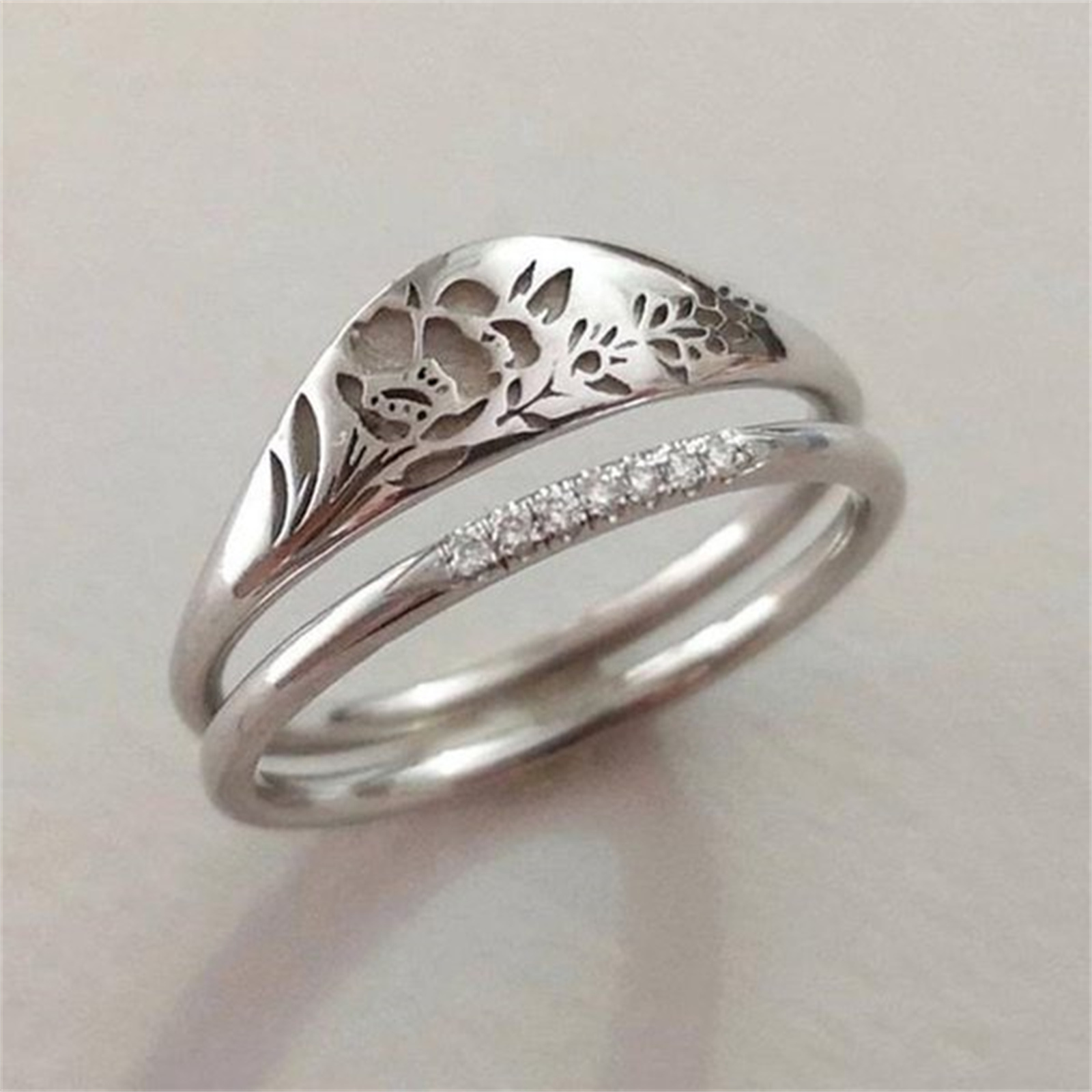 Simple 18K gold carved rose ring anniversary gift