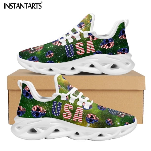 Zapatillas de deporte unisex con cordones y diseño de calavera y bandera estadounidense, de tendencia, para mujer, calzado transpirable para caminar