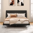 thumbnail image 2 of Miekor Furniture Queen Size Upholstered Bed Frame, Pu Leather Platform Bed with Wave-Like Curve Design and Trapezoidal-Shaped Leg, No Box Spring Needed, Black No.4999, 2 of 8