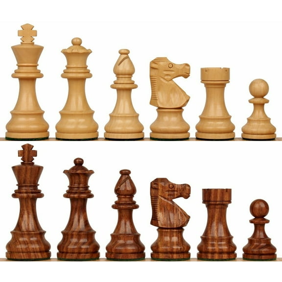 French Lardy Series Chess Set - Golden Rosewood & Boxwood Pieces - 3.75 King