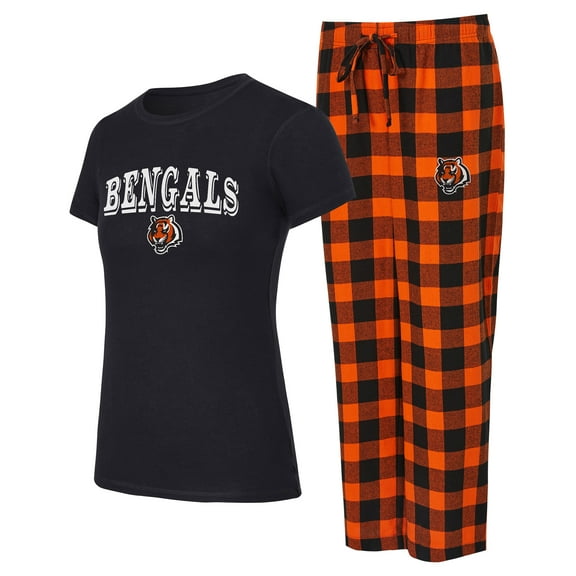 Women's-Concepts Sport  Black/Orange Cincinnati Bengals Avondale T-Shirt & Pants Flannel PJ Set