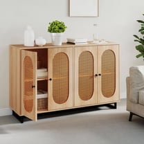 DRAZUNO 50" Buffet Cabinet w/4 Rattan Doors Adjustable Shelves Metal Legs Dining Room