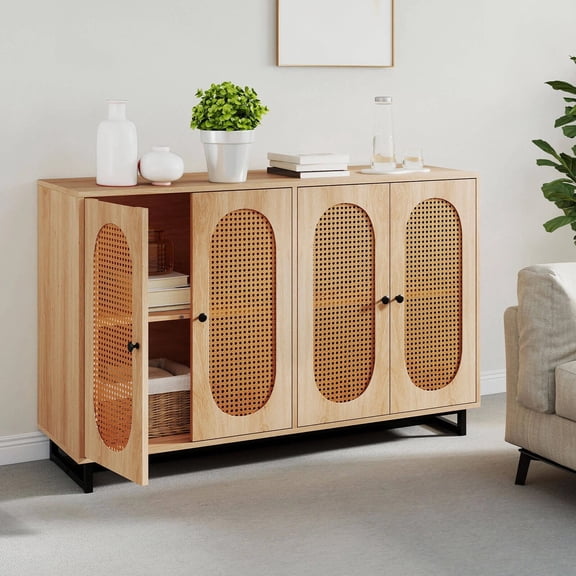 DRAZUNO 50" Buffet Cabinet w/4 Rattan Doors Adjustable Shelves Metal Legs Dining Room