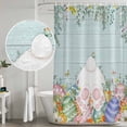 thumbnail image 5 of Easter Bunny Tail Shower Curtain, Waterproof Shower Curtains for Bathroom, Colorful Easter Eggs Teal Wooden Leaves Washable Fabric Bathtub Curtain Set Bath Decor with 12 Hooks Extra Long 72"x96", 5 of 8
