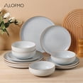 thumbnail image 4 of ALOFMO 12-Piece Light Grayish Blue Reactive Glaze Ceramic Dinnerware Set, Nordic Style Stoneware With Plates, Salad Plates, Bowls, Serves 4, Anti-Slip & Scratch-Resistant, Stackable For Space Saving,, 4 of 11