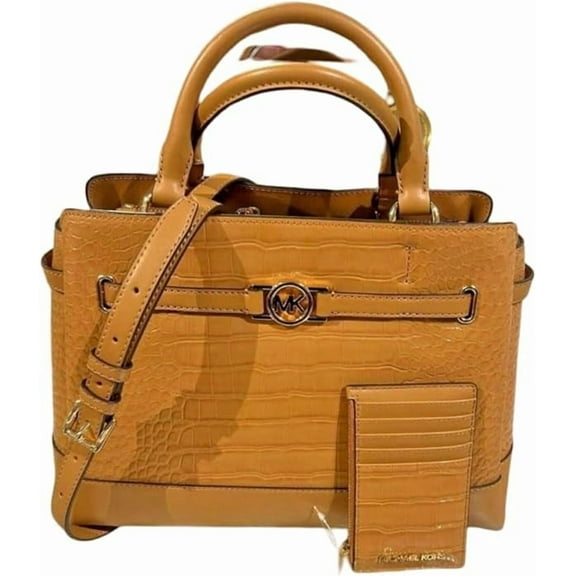 Michael Kors Reed Large Belted Croc Embossed Satchel Bag   Coinpouch Card Wallet - 35F4G6RS3A (DEER)