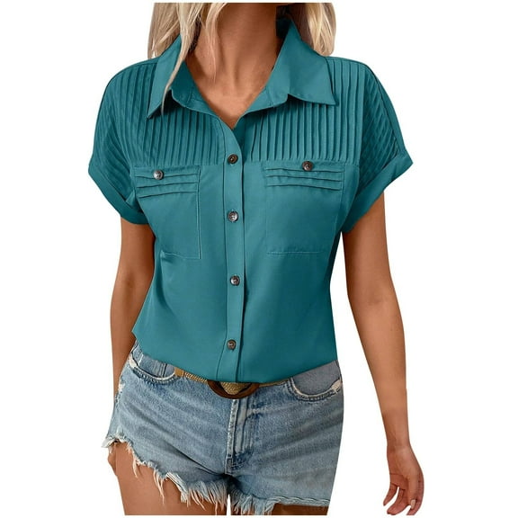 Mittory Womens Button Down Shirts Casual Short Sleeve Dress Shirt Textured Collared Summer Work Blouse