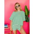 thumbnail image 6 of Women 2 Piece Sets Summer Outfits Cute Stripe Knit T Shirts Shorts Matching Lounge Set Green XL, 6 of 8