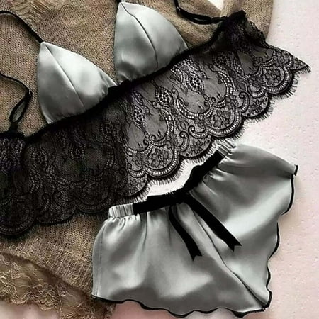 

lystmrge Cardigan Fitted Women Lace Patchwork Strap Bra With Panties Sexy Sets Pajamas