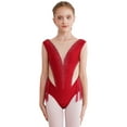 thumbnail image 2 of Miaeowve Girls Shiny Rhinestone Leotard Mesh Patchwork Tassel Bodysuit Figure Skating Jumpsuit Burgundy 14, 2 of 7