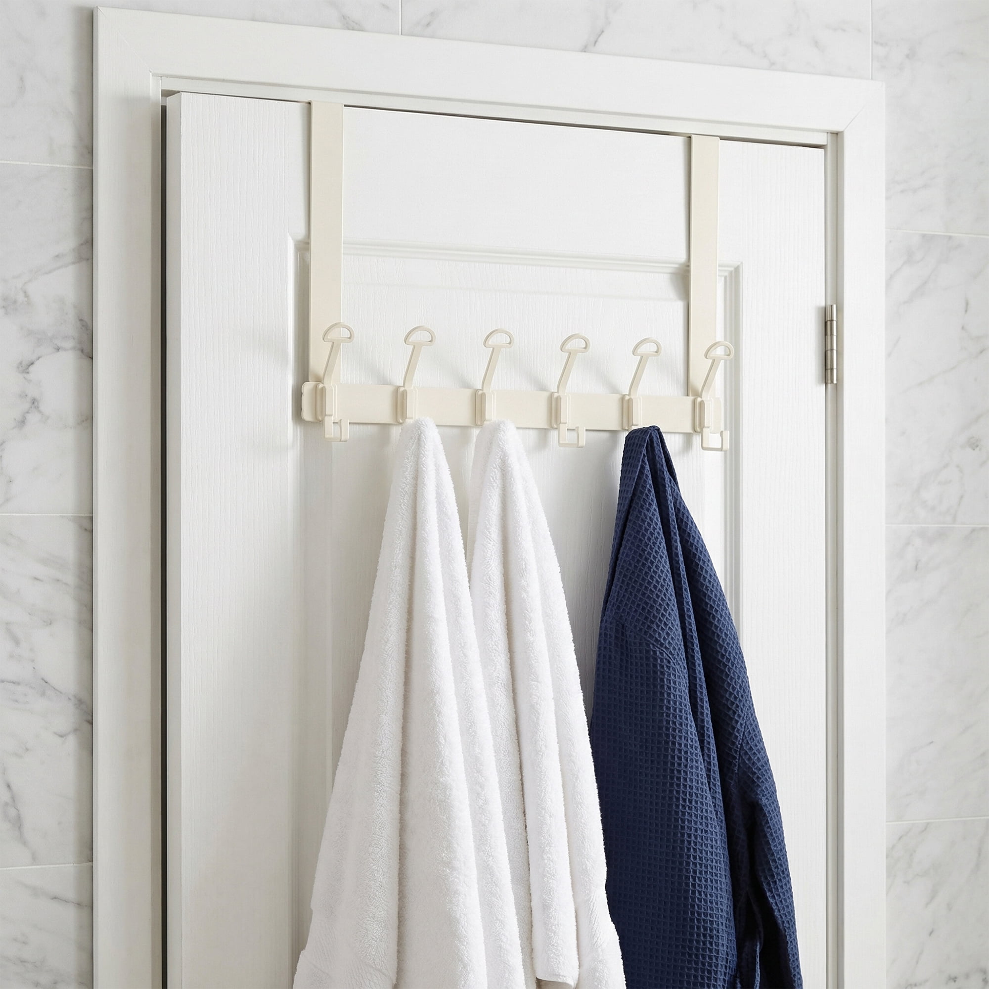Unique Bargains Coat Rack Wall Mount with 6 Hooks for Entryway Bedroom White 15.4"x11"