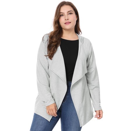 Women Plus Size Drape Open Front Hooded Cardigan Gray 2x Walmart