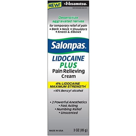 Salonpas LIDOCAINE PLUS Relieving Cream! Maximum Strength 4% Lidocaine for Numbing Pain Relief 3 oz (Pack of 6)