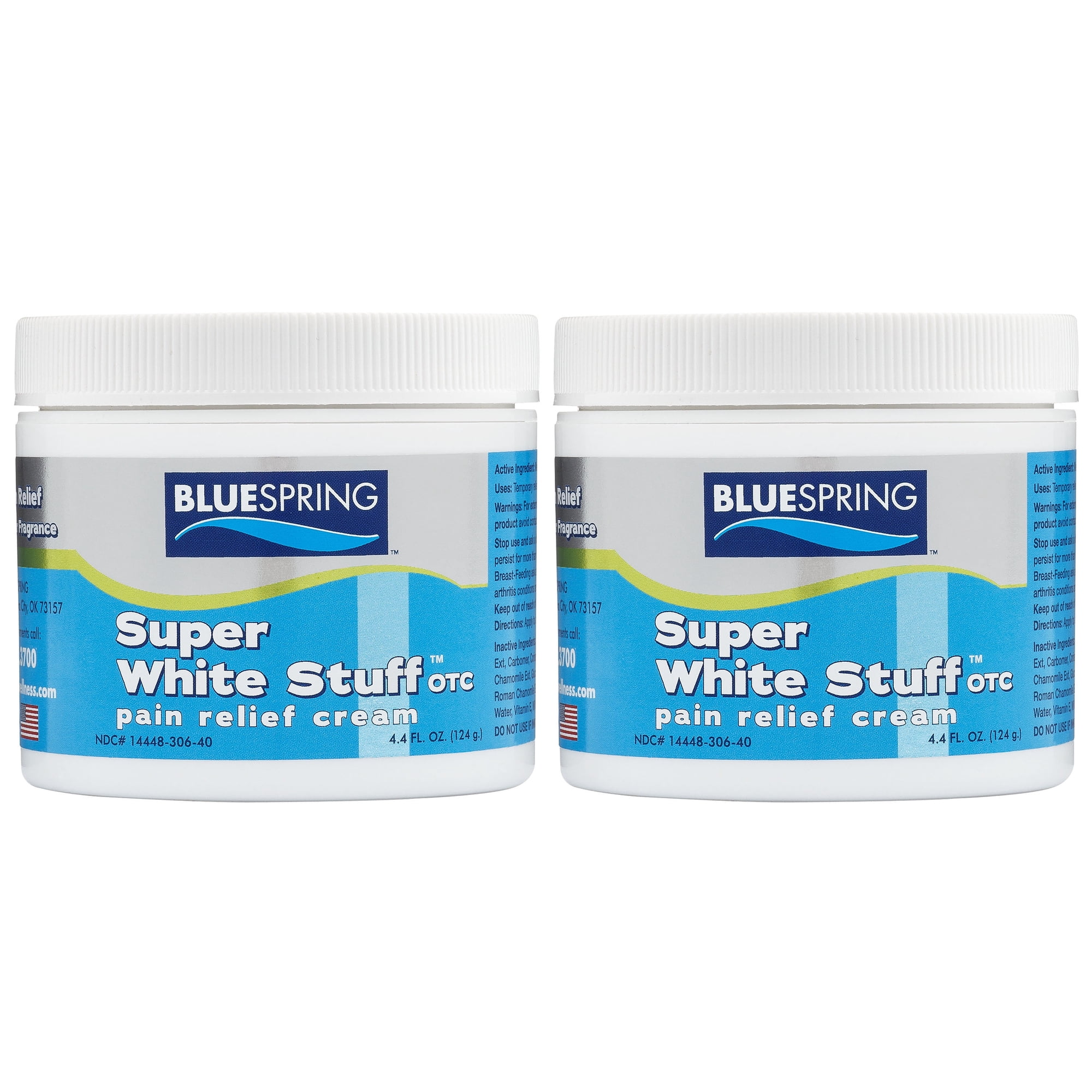 BlueSpring Back Pain Relief Cream with Emu Oil - Super White Stuff Natural Therapy Against Backache Neck Sprain Knee Joint Muscle Soreness - Fast Action Anti Inflammatory Analgesic Rub, [4 Oz] Jar