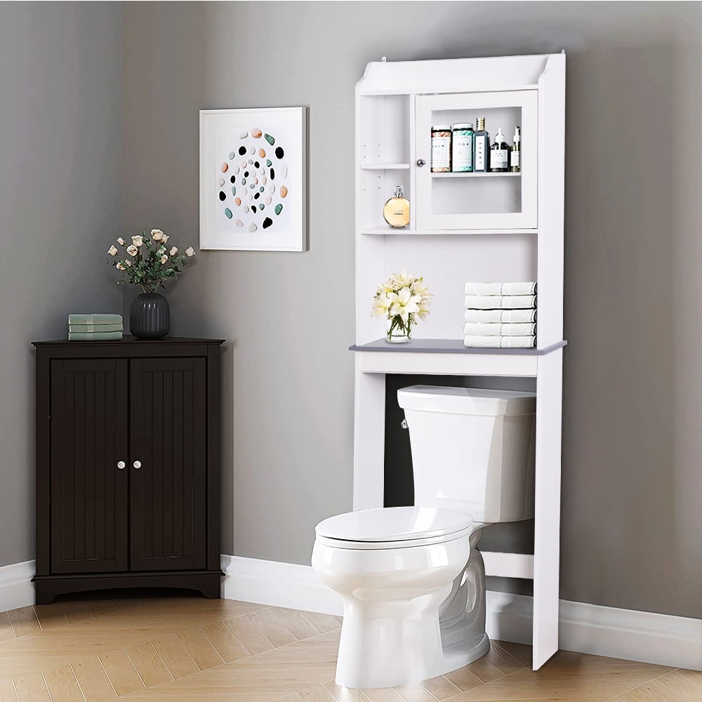 Syngar Bathroom Above Toilet Cabinet Espresso Mdf Storage E Saver With Adjule Shelf Glass Door Over The For K1054 Com