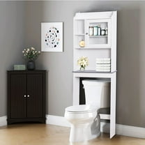 enyopro Over-The-Toilet Space Saver, Bathroom Storage Cabinet, Toilet Organizer with Adjustable Shelves and Door Cabinet, Wooden Behind Toilet Storage for Space Saving, Easy Assembly - White, K3825