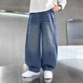 thumbnail image 2 of Gaexia Boys Baggy Jeans Kids Straight Wide Leg Elastic Waist Denim Pants with Pocket Boy Oversized Preppy Washed Jeans,15-16 Years, 2 of 7