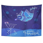 UFAEZU Beautiful Blue Ornate Bird Lightening Menorah Candle Happy Hanukkah Holidays Wall Art Hanging Tapestry Home Decor for Living Room Bedroom Dorm 60x80 inch